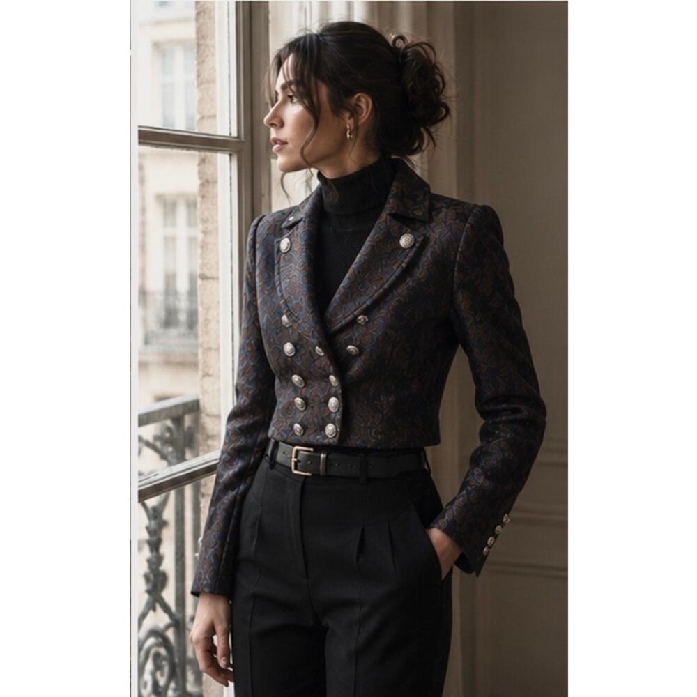 Bebe Napolean Crop Jacket Metallic Jacquard S Victorian Steampunk Vampire Gothic